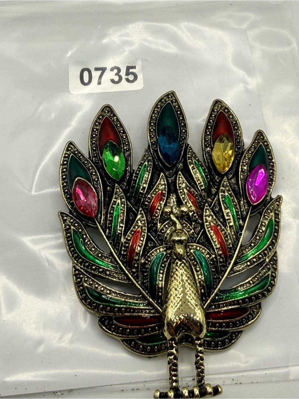 Enameled Rhinestone Peacock Brooch - Picture 6 of 6